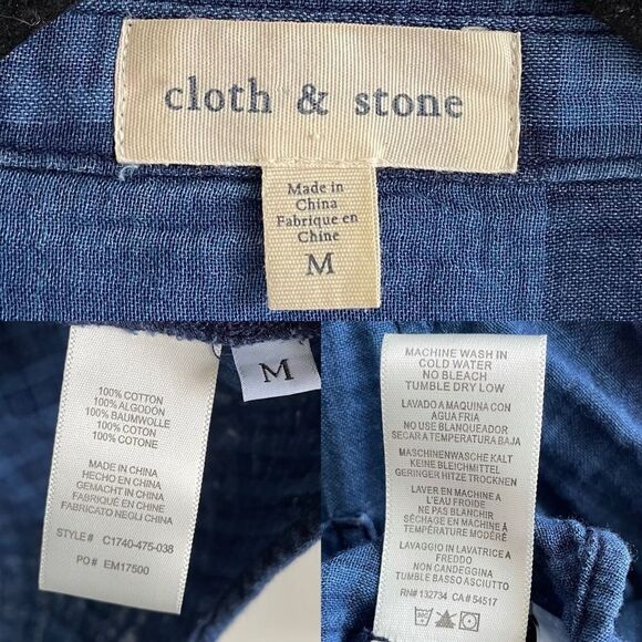 CLOTH & STONE blue cotton long sleeve button front shirt blouse M - Picture 4 of 4
